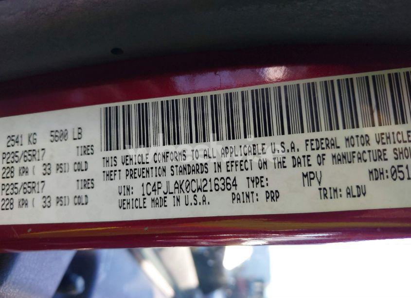 Photo 9 of 2012 Jeep Liberty SPORT (VIN 1C4PJLAK0CW216364)