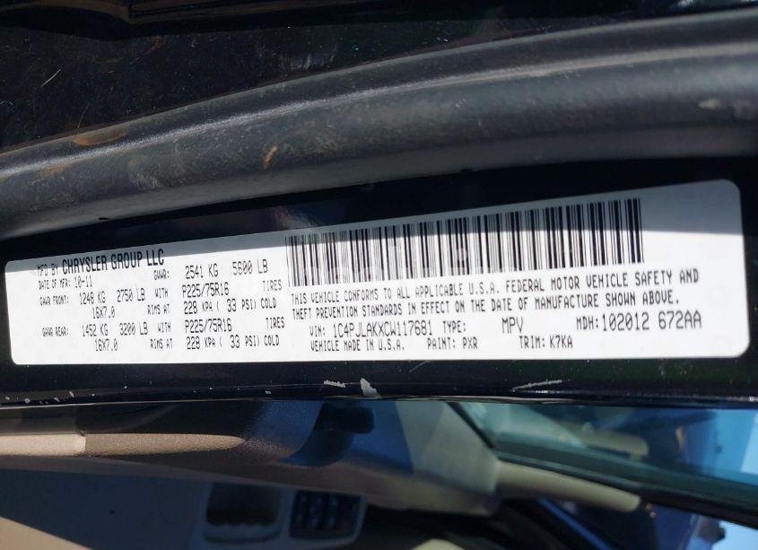 Photo 9 of 2012 Jeep Liberty SPORT (VIN 1C4PJLAKXCW117681)