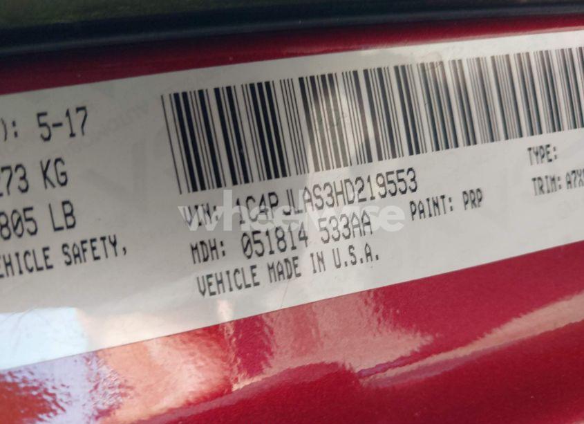 Photo 9 of 2017 Jeep Cherokee SPORT FWD (VIN 1C4PJLAS3HD219553)