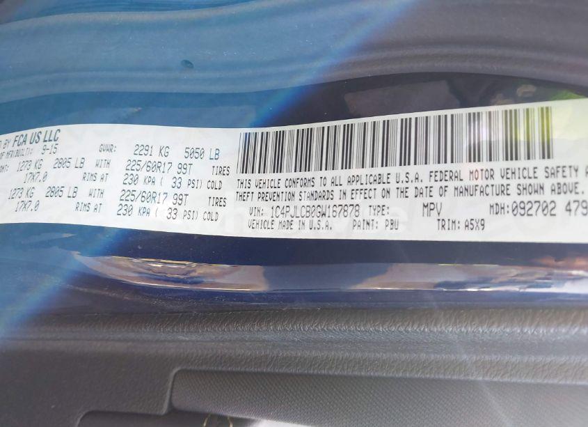 Photo 9 of 2016 Jeep Cherokee LATITUDE (VIN 1C4PJLCB0GW167878)