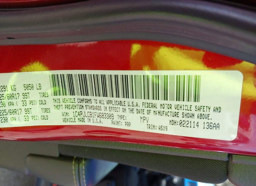 Photo 9 of 2015 Jeep Cherokee LATITUDE (VIN 1C4PJLCB1FW683309)