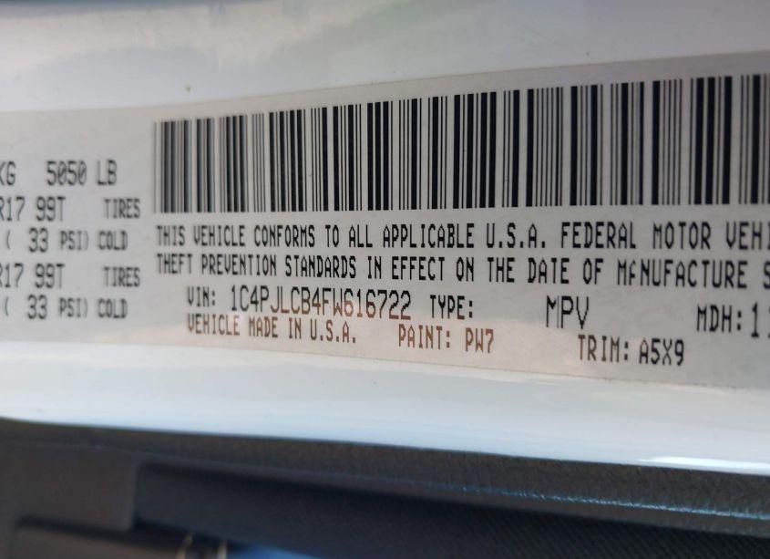 Photo 9 of 2015 Jeep Cherokee LATITUDE (VIN 1C4PJLCB4FW616722)