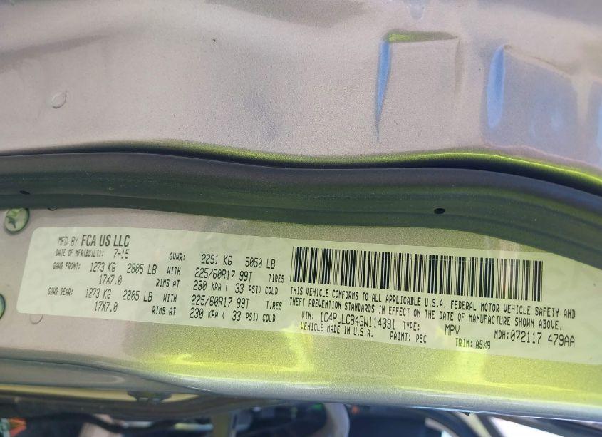 Photo 9 of 2016 Jeep Cherokee LATITUDE (VIN 1C4PJLCB4GW114391)