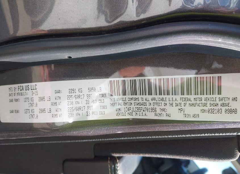 Photo 9 of 2015 Jeep Cherokee LATITUDE (VIN 1C4PJLCB5FW701956)