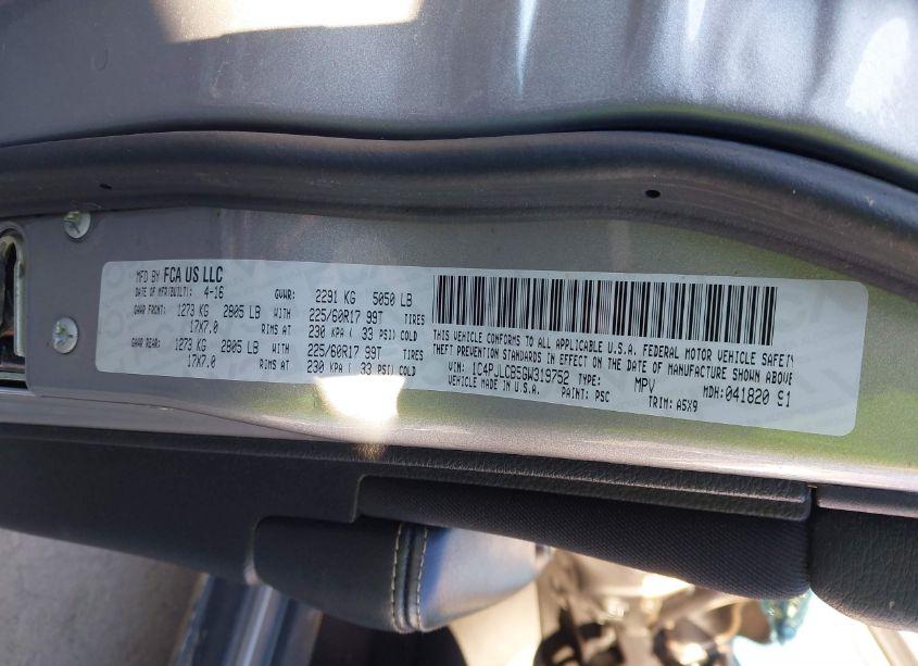 Photo 9 of 2016 Jeep Cherokee LATITUDE (VIN 1C4PJLCB5GW319752)