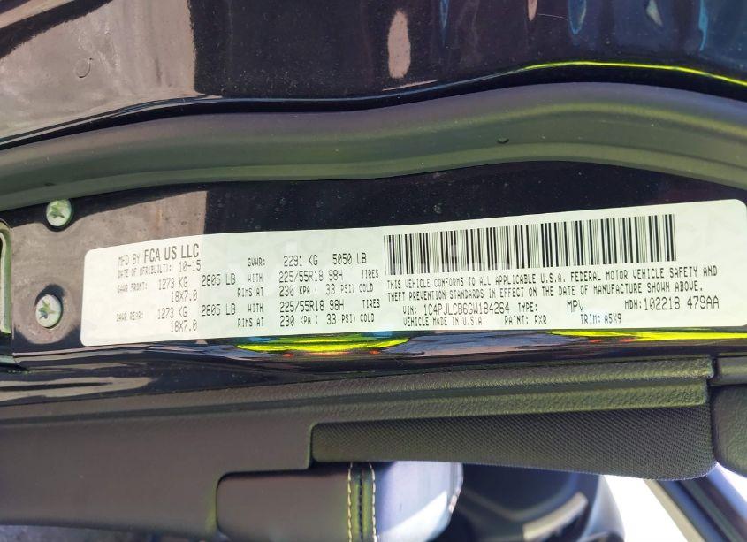 Photo 9 of 2016 Jeep Cherokee ALTITUDE (VIN 1C4PJLCB6GW184264)