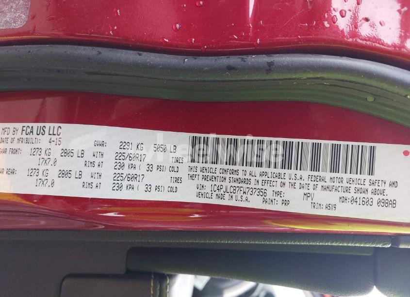 Photo 9 of 2015 Jeep Cherokee LATITUDE (VIN 1C4PJLCB7FW737356)