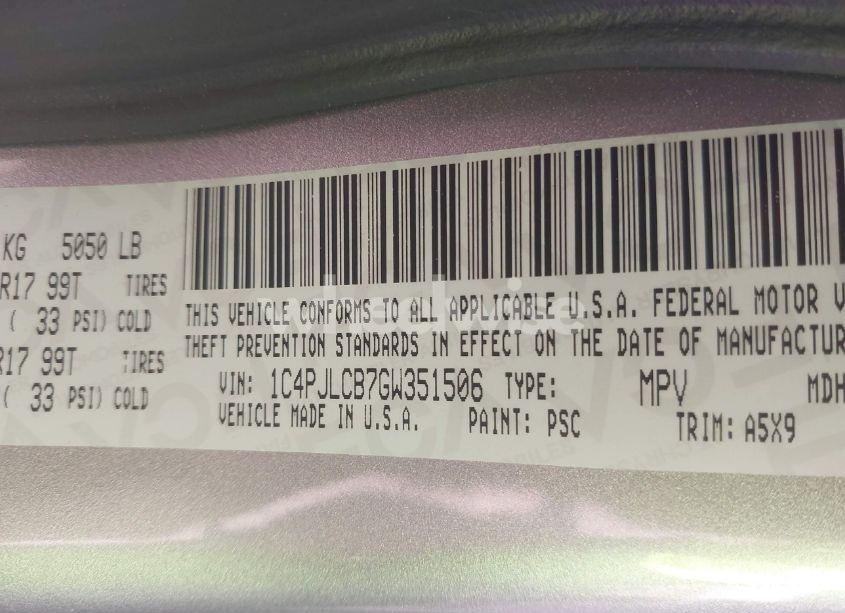 Photo 9 of 2016 Jeep Cherokee LATITUDE (VIN 1C4PJLCB7GW351506)