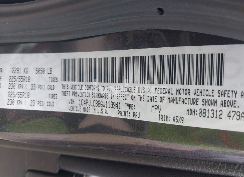 Photo 9 of 2016 Jeep Cherokee ALTITUDE (VIN 1C4PJLCB8GW113941)