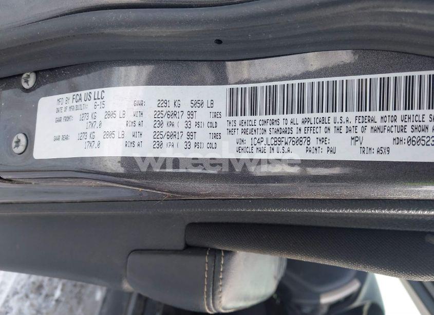 Photo 9 of 2015 Jeep Cherokee LATITUDE (VIN 1C4PJLCB9FW760878)