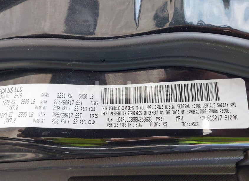 Photo 9 of 2016 Jeep Cherokee LATITUDE (VIN 1C4PJLCB9GW258633)