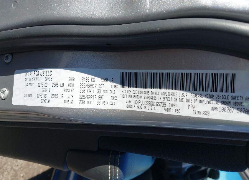 Photo 9 of 2016 Jeep Cherokee LATITUDE (VIN 1C4PJLCS9GW165739)