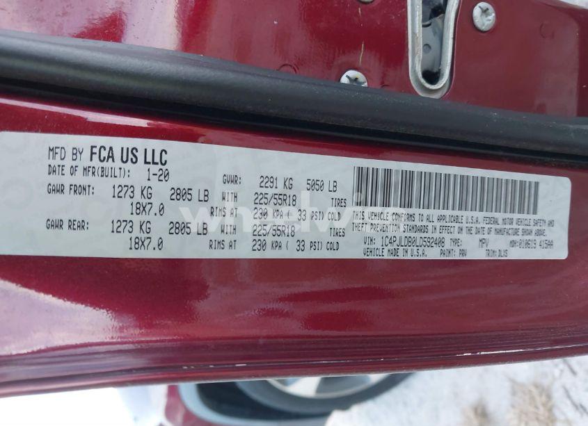 Photo 9 of 2020 Jeep Cherokee LIMITED FWD (VIN 1C4PJLDB0LD592408)