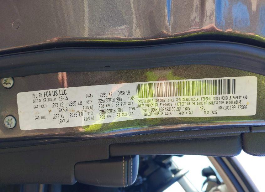 Photo 9 of 2016 Jeep Cherokee LIMITED (VIN 1C4PJLDB4GW159197)