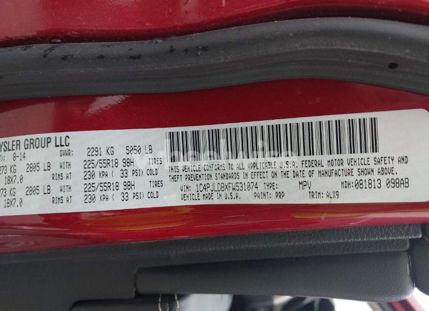 Photo 9 of 2015 Jeep Cherokee LIMITED (VIN 1C4PJLDBXFW531074)