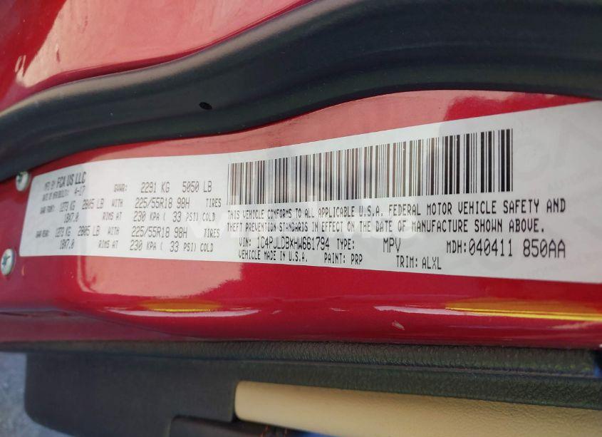 Photo 9 of 2017 Jeep Cherokee LIMITED FWD (VIN 1C4PJLDBXHW661794)