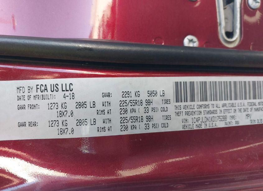 Photo 9 of 2019 Jeep Cherokee LIMITED FWD (VIN 1C4PJLDN1KD175288)