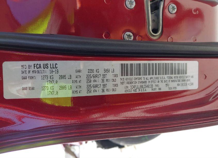 Photo 9 of 2020 Jeep Cherokee LATITUDE PLUS FWD (VIN 1C4PJLLB8LD548139)