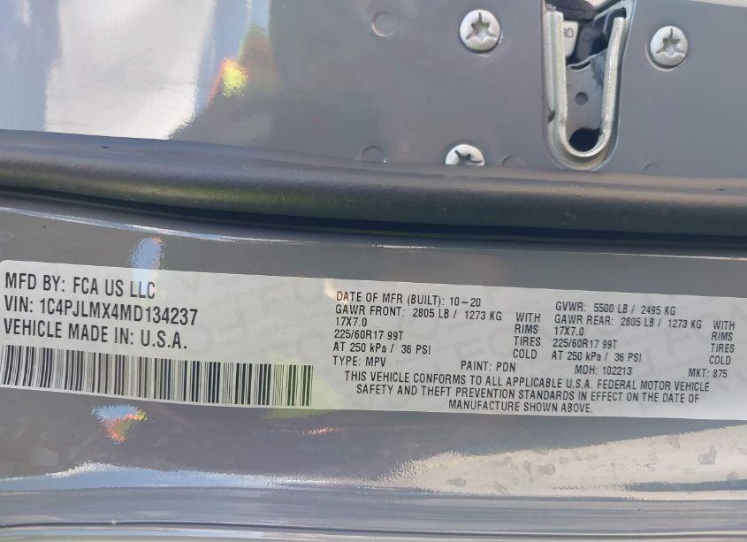 Photo 9 of 2021 Jeep Cherokee LATITUDE LUX FWD (VIN 1C4PJLMX4MD134237)