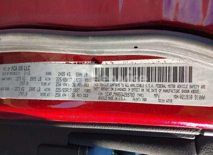 Photo 9 of 2016 Jeep Cherokee SPORT (VIN 1C4PJMAB5GW269783)