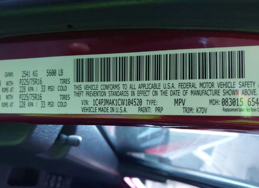 Photo 9 of 2012 Jeep Liberty SPORT (VIN 1C4PJMAK1CW104520)