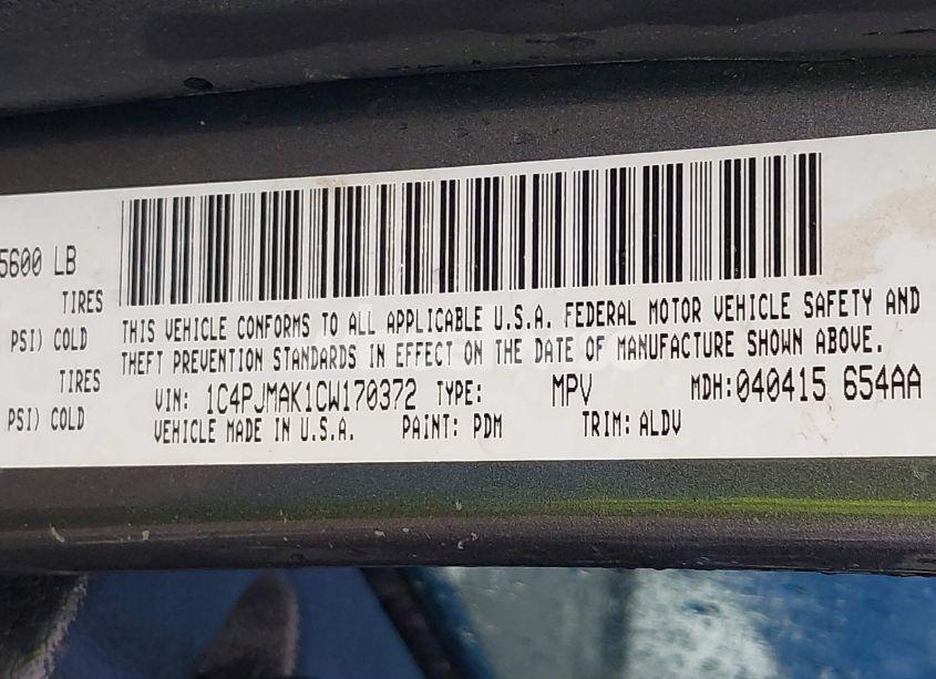 Photo 9 of 2012 Jeep Liberty SPORT (VIN 1C4PJMAK1CW170372)