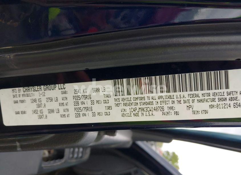 Photo 9 of 2012 Jeep Liberty SPORT (VIN 1C4PJMAK3CW140726)