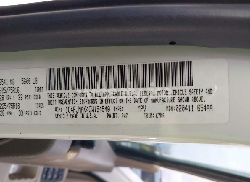 Photo 9 of 2012 Jeep Liberty SPORT (VIN 1C4PJMAK4CW154540)