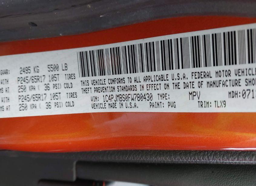 Photo 9 of 2015 Jeep Cherokee TRAILHAWK (VIN 1C4PJMBS0FW780430)