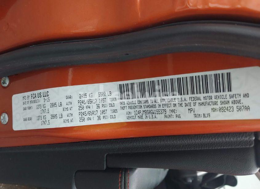 Photo 9 of 2016 Jeep Cherokee TRAILHAWK (VIN 1C4PJMBS0GW155379)