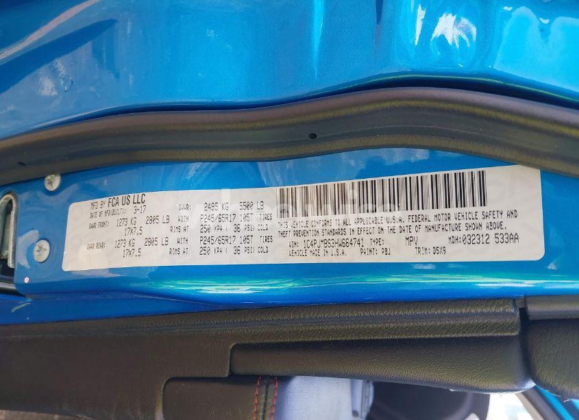 Photo 9 of 2017 Jeep Cherokee TRAILHAWK 4X4 (VIN 1C4PJMBS3HW664741)