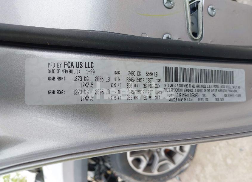 Photo 9 of 2020 Jeep Cherokee TRAILHAWK 4X4 (VIN 1C4PJMBX0LD588251)