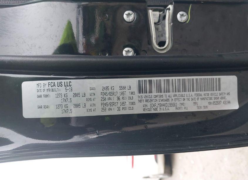 Photo 9 of 2019 Jeep Cherokee TRAILHAWK 4X4 (VIN 1C4PJMBX4KD199661)