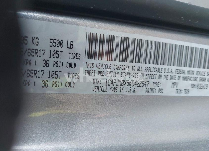 Photo 9 of 2019 Jeep Cherokee TRAILHAWK 4X4 (VIN 1C4PJMBX5KD422547)