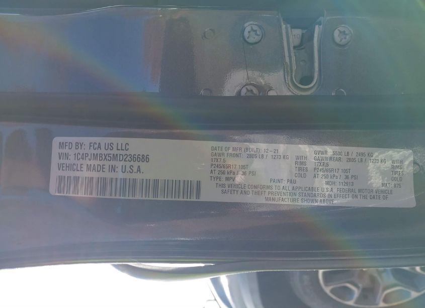 Photo 9 of 2021 Jeep Cherokee TRAILHAWK 4X4 (VIN 1C4PJMBX5MD236686)