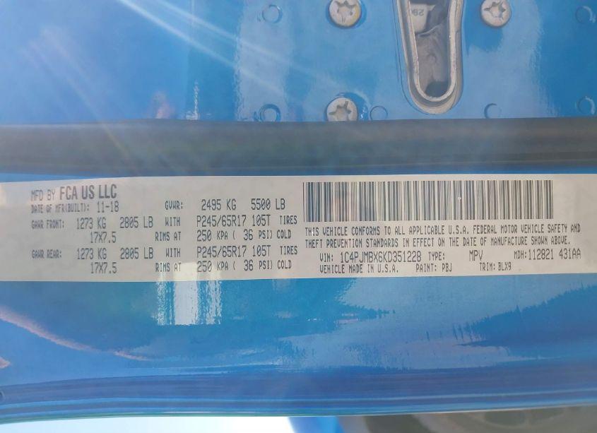 Photo 9 of 2019 Jeep Cherokee TRAILHAWK ELITE 4X4 (VIN 1C4PJMBX6KD351228)