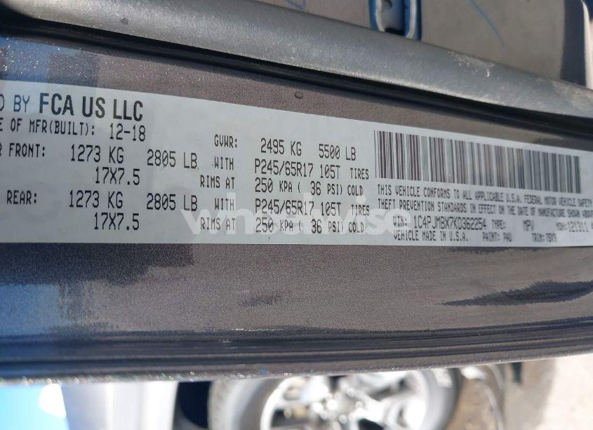 Photo 9 of 2019 Jeep Cherokee TRAILHAWK 4X4 (VIN 1C4PJMBX7KD362254)