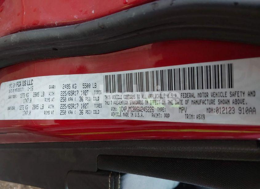 Photo 9 of 2016 Jeep Cherokee LATITUDE (VIN 1C4PJMCB0GW245226)