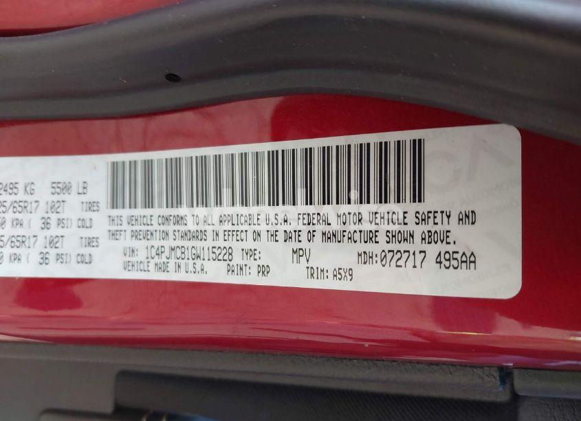 Photo 9 of 2016 Jeep Cherokee LATITUDE (VIN 1C4PJMCB1GW115228)