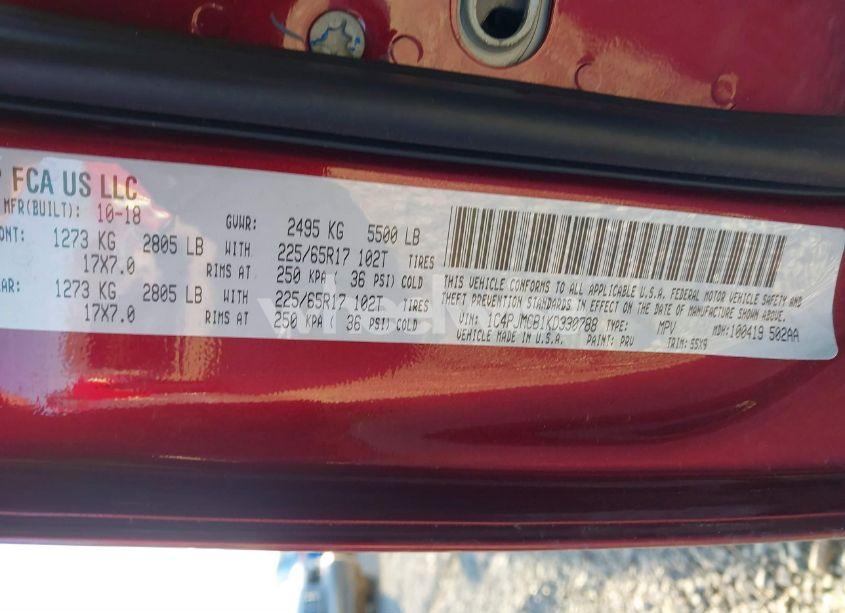 Photo 9 of 2019 Jeep Cherokee LATITUDE 4X4 (VIN 1C4PJMCB1KD330788)