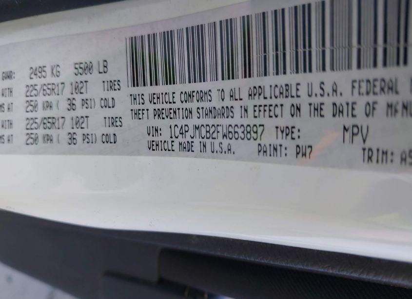 Photo 9 of 2015 Jeep Cherokee LATITUDE (VIN 1C4PJMCB2FW663897)