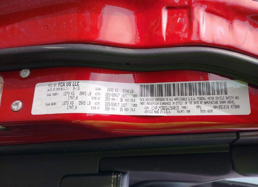 Photo 9 of 2016 Jeep Cherokee LATITUDE (VIN 1C4PJMCB2GW154815)