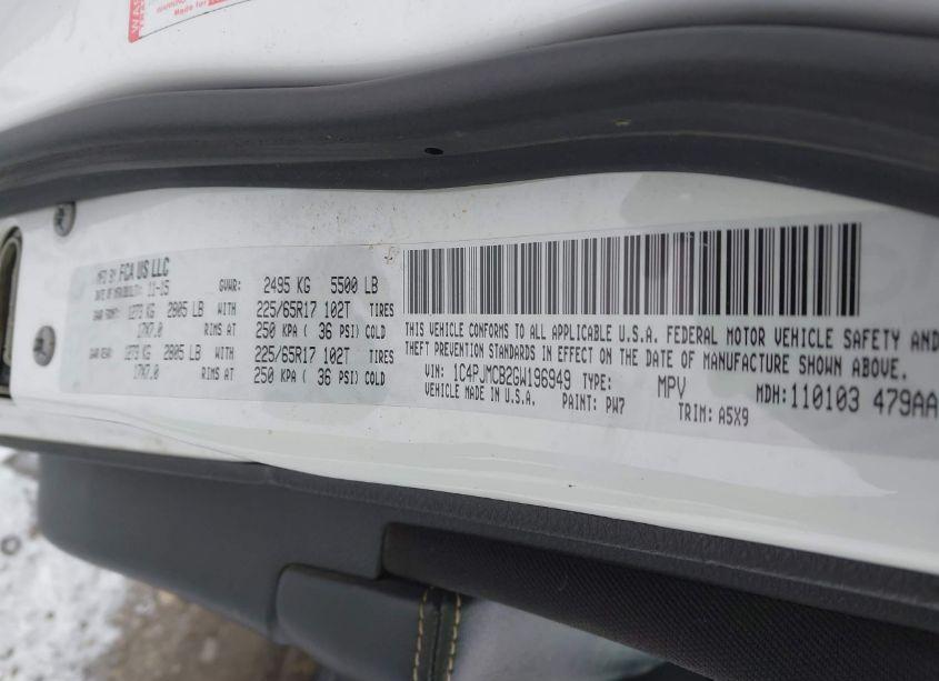 Photo 9 of 2016 Jeep Cherokee LATITUDE (VIN 1C4PJMCB2GW196949)