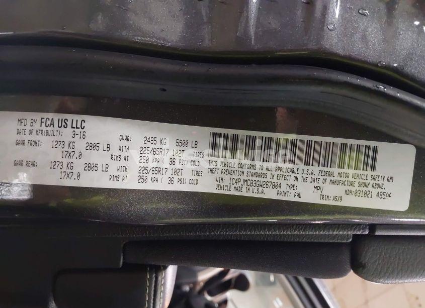 Photo 9 of 2016 Jeep Cherokee LATITUDE (VIN 1C4PJMCB3GW267804)