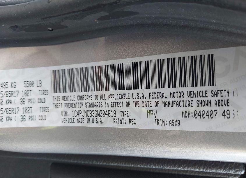 Photo 9 of 2016 Jeep Cherokee LATITUDE (VIN 1C4PJMCB3GW304818)