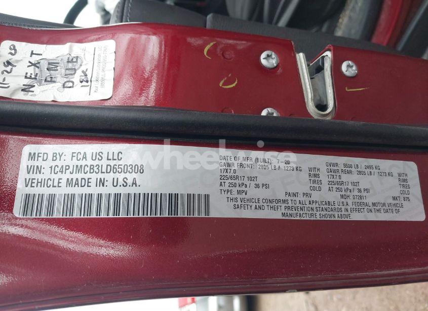 Photo 9 of 2020 Jeep Cherokee LATITUDE 4X4 (VIN 1C4PJMCB3LD650308)