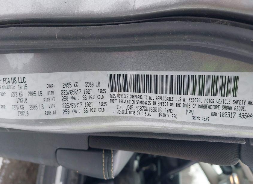 Photo 9 of 2016 Jeep Cherokee LATITUDE (VIN 1C4PJMCB7GW183016)