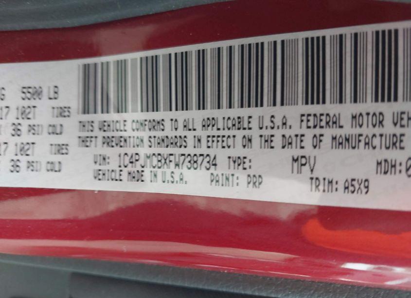 Photo 9 of 2015 Jeep Cherokee LATITUDE (VIN 1C4PJMCBXFW738734)