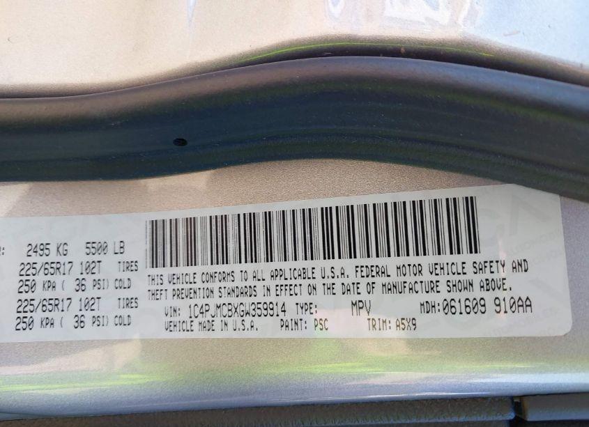 Photo 9 of 2016 Jeep Cherokee LATITUDE (VIN 1C4PJMCBXGW359914)