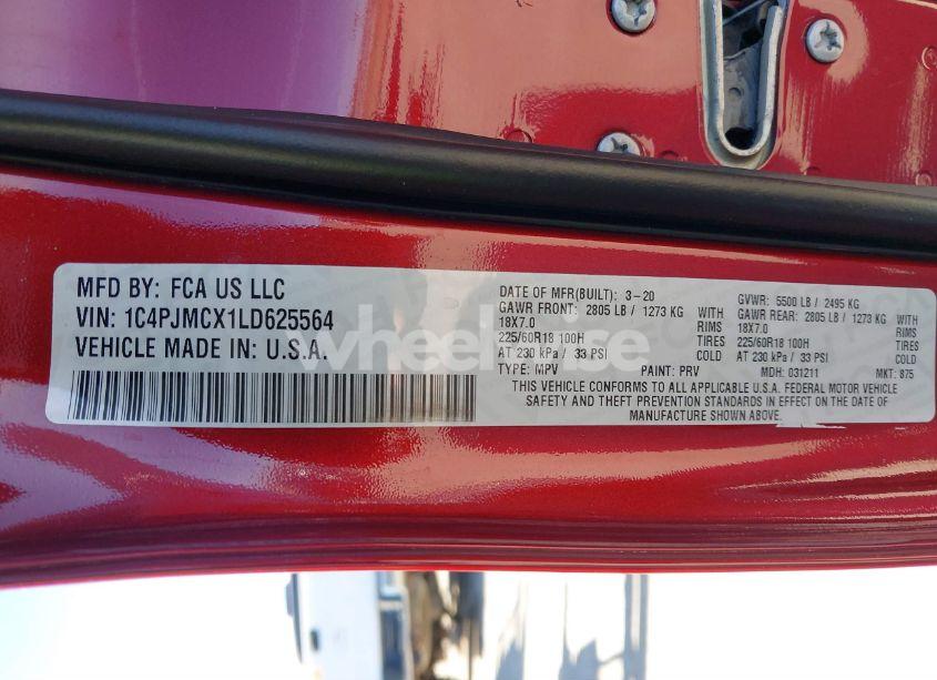 Photo 9 of 2020 Jeep Cherokee NORTH EDITION 4X4 (VIN 1C4PJMCX1LD625564)